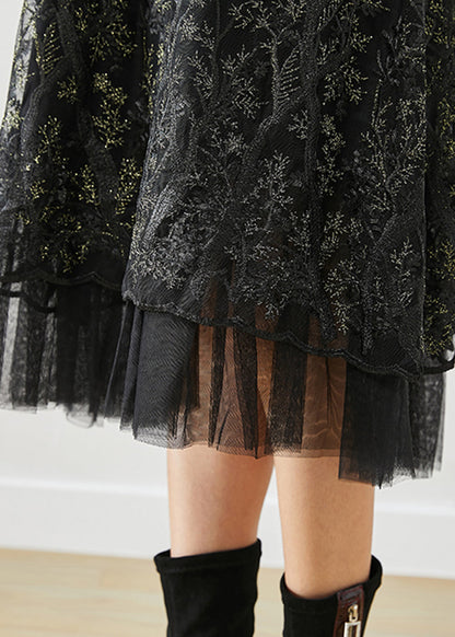 Fashion Black Embroideried Patchwork Knit Dresses Fall Ada Fashion