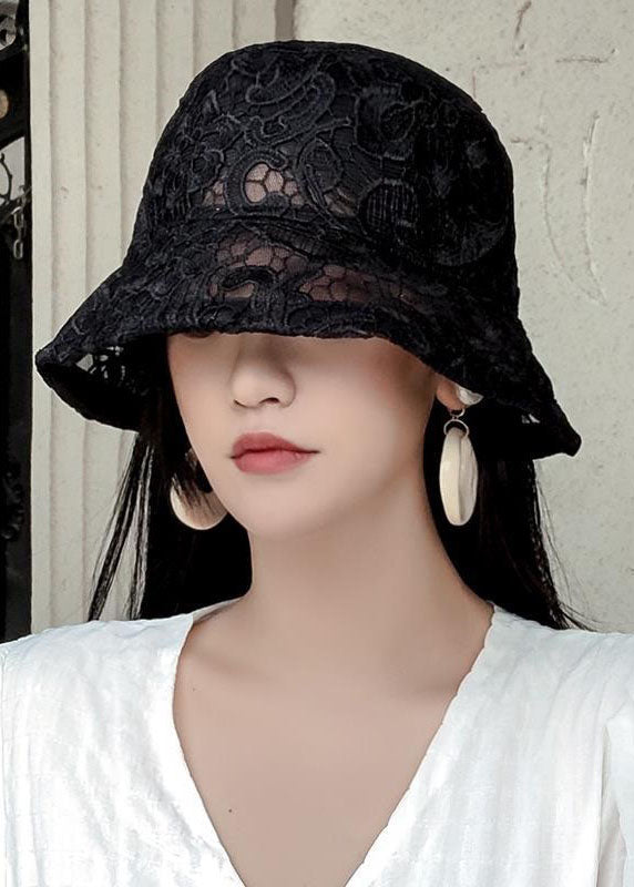 Fashion Black Hollow Out Floral Lace Bucket Hat LC0545 - fabuloryshop
