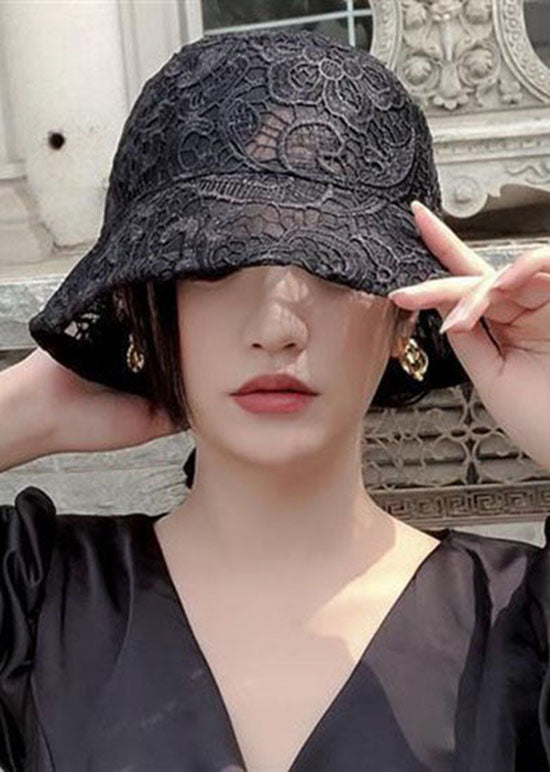 Fashion Black Hollow Out Floral Lace Bucket Hat LC0545