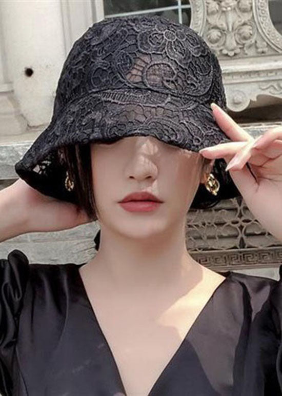 Fashion Black Hollow Out Floral Lace Bucket Hat LC0545 - fabuloryshop