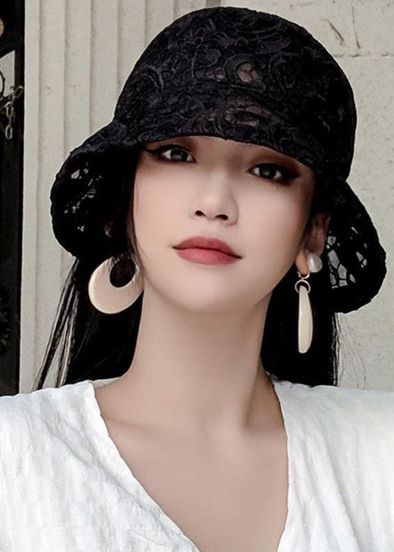 Fashion Black Hollow Out Floral Lace Bucket Hat LC0545 - fabuloryshop