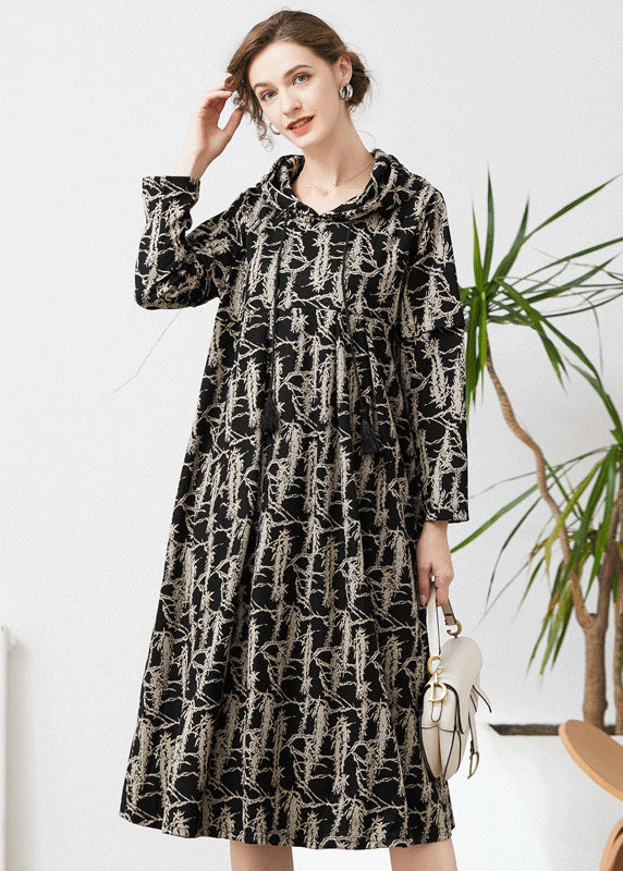 Fashion Black Hooded Tie Dye Cashmere Long Dresses Spring LY0303 - fabuloryshop