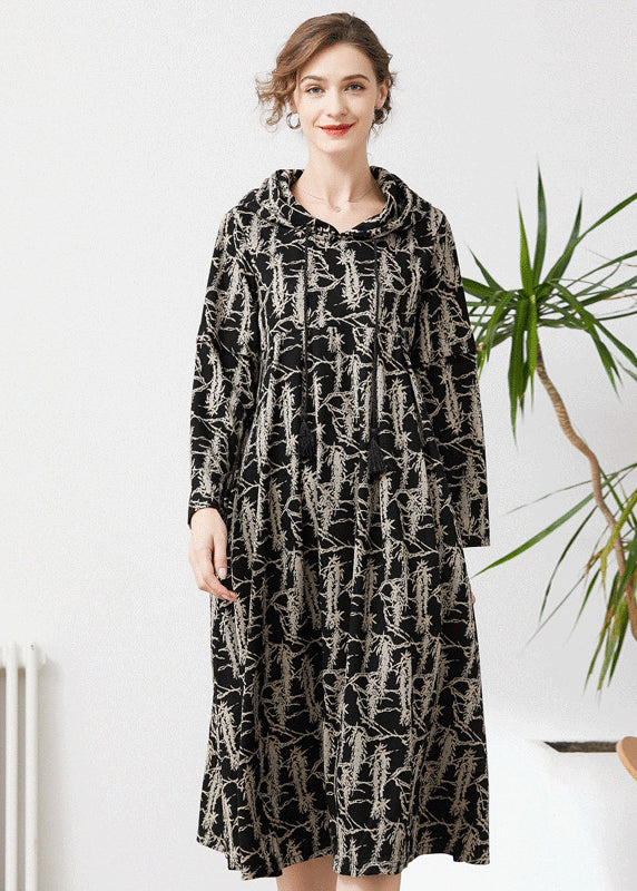 Fashion Black Hooded Tie Dye Cashmere Long Dresses Spring LY0303 - fabuloryshop