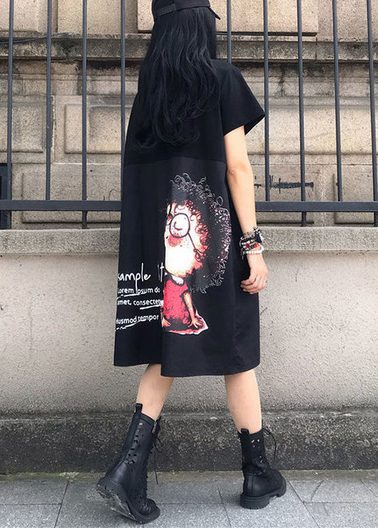 Fashion Black Oversized Patchwork Print Cotton Dress Summer LY0901 - fabuloryshop