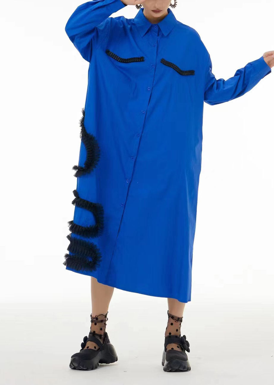 Fashion Black Oversized Patchwork Wrinkled Cotton Shirt Dress Spring LC0103 - fabuloryshop