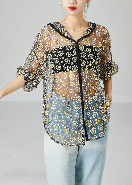 Fashion Black Oversized Print Tulle UPF 50+ Coat Jacket Summer LY2484 - fabuloryshop