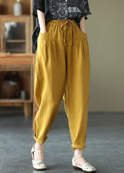 Fashion Black Pockets Patchwork Tie Waist Linen Pants Summer LY0596 - fabuloryshop