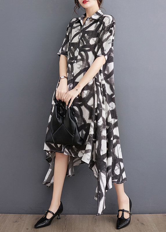 Fashion Black Print Asymmetrical Holiday Long Dress Summer LY3999 - fabuloryshop