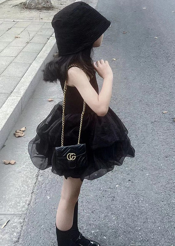 Fashion Black Ruffled Patchwork Tulle Kids Girls Robe Dresses Summer LY5462 - fabuloryshop