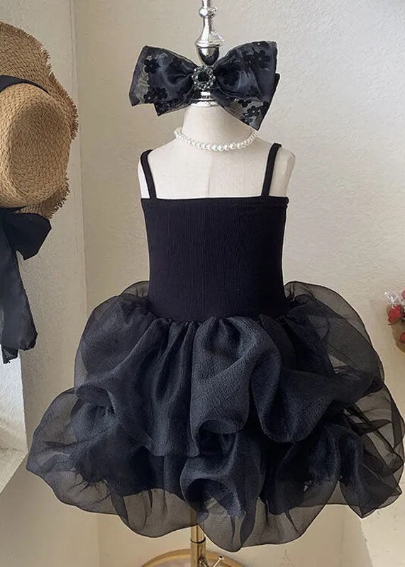 Fashion Black Ruffled Patchwork Tulle Kids Girls Robe Dresses Summer LY5462 - fabuloryshop