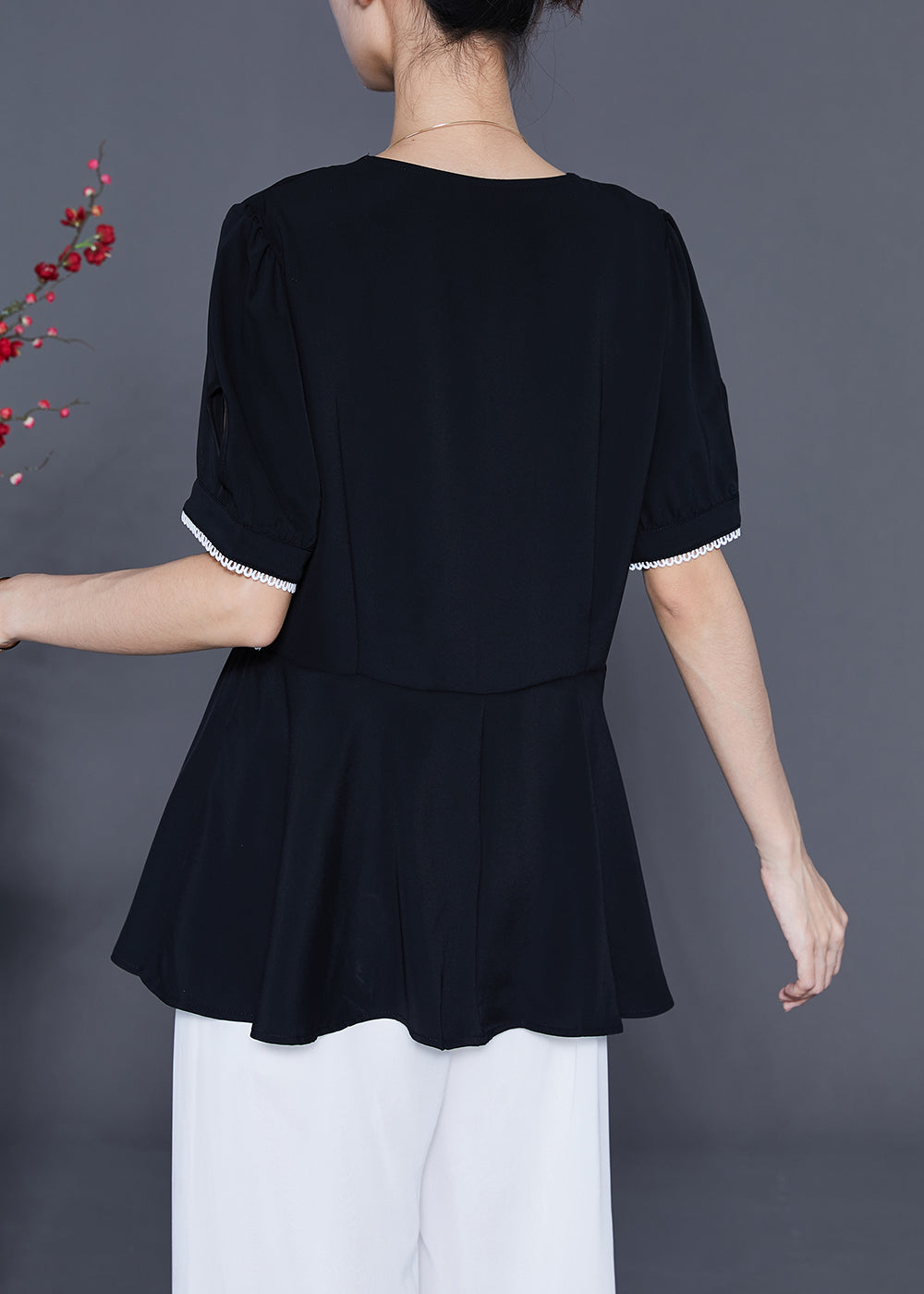 Fashion Black Slim Fit Patchwork Exra Large Hem Chiffon Blouse Tops Summer LY5381 - fabuloryshop