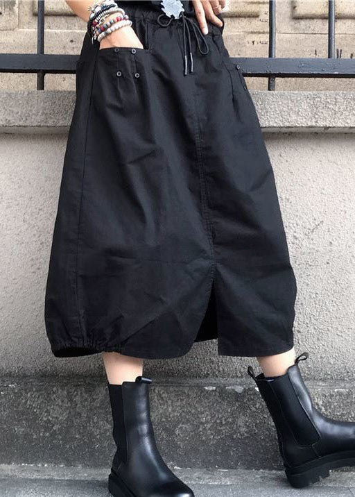 Fashion Black Wrinkled Pockets Elastic Waist Cotton Skirts Spring LY0602 - fabuloryshop