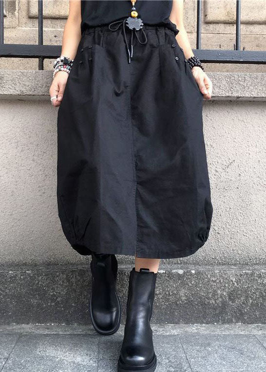 Fashion Black Wrinkled Pockets Elastic Waist Cotton Skirts Spring LY0602 - fabuloryshop