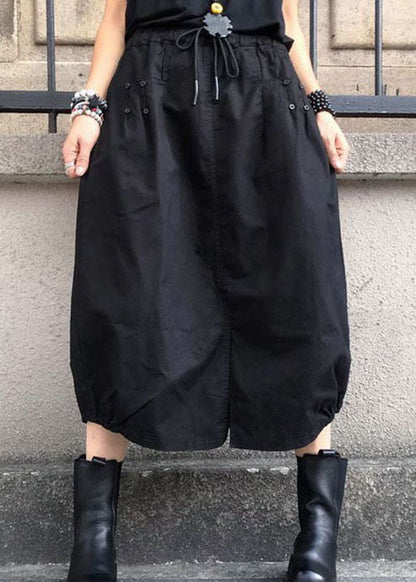 Fashion Black Wrinkled Pockets Elastic Waist Cotton Skirts Spring LY0602 - fabuloryshop