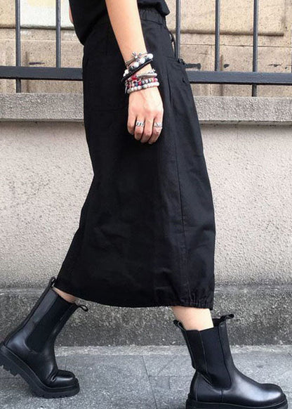 Fashion Black Wrinkled Pockets Elastic Waist Cotton Skirts Spring LY0602 - fabuloryshop