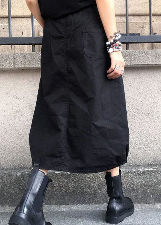 Fashion Black Wrinkled Pockets Elastic Waist Cotton Skirts Spring LY0602 - fabuloryshop