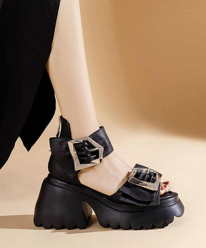 Fashion Black Zippered Sandals Buckle Strap Chunky Sandals LY4367 - fabuloryshop