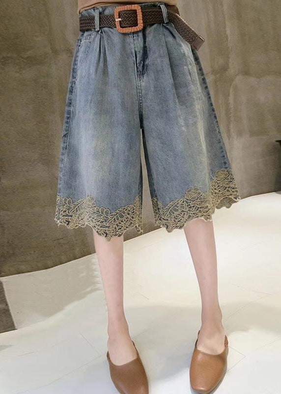 Fashion Blue High Waist Lace Patchwork Denim Shorts Summer TY1079 - fabuloryshop