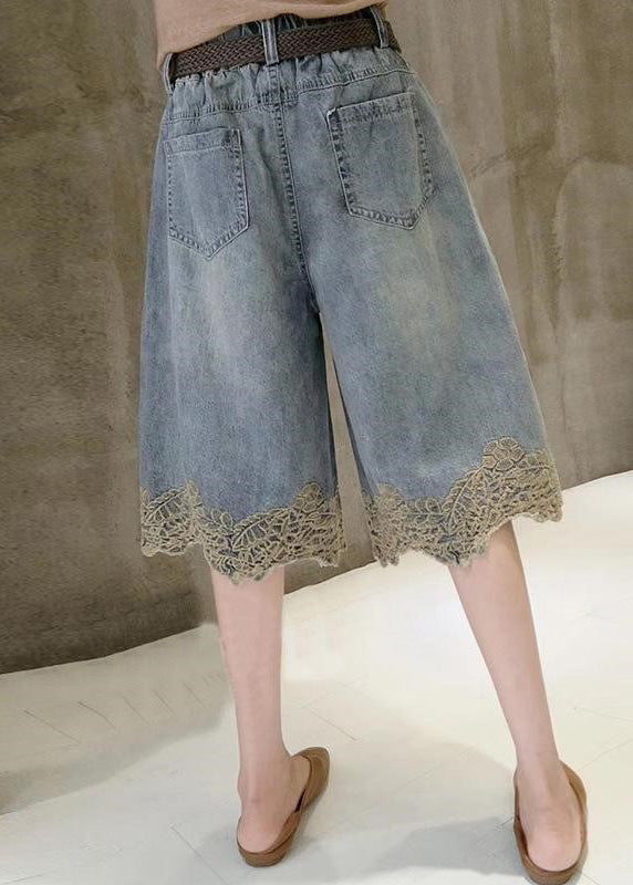 Fashion Blue High Waist Lace Patchwork Denim Shorts Summer TY1079 - fabuloryshop