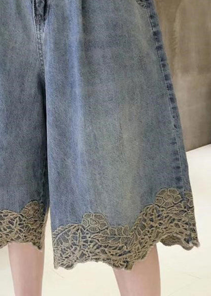 Fashion Blue High Waist Lace Patchwork Denim Shorts Summer TY1079 - fabuloryshop