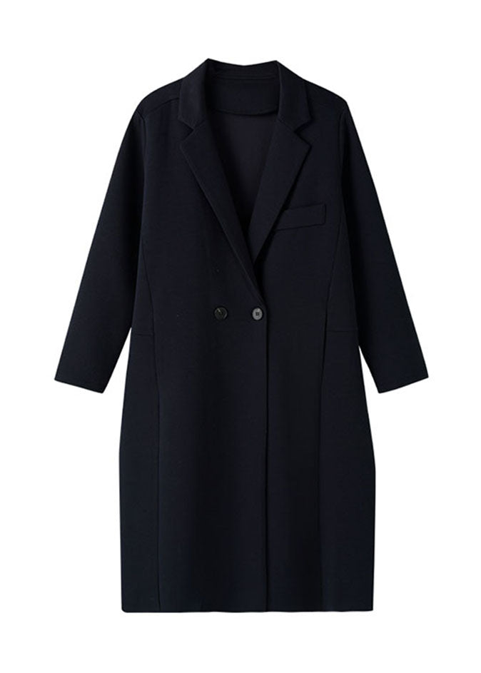 Fashion Blue Notched Button Pockets Long Coats Fall Ada Fashion