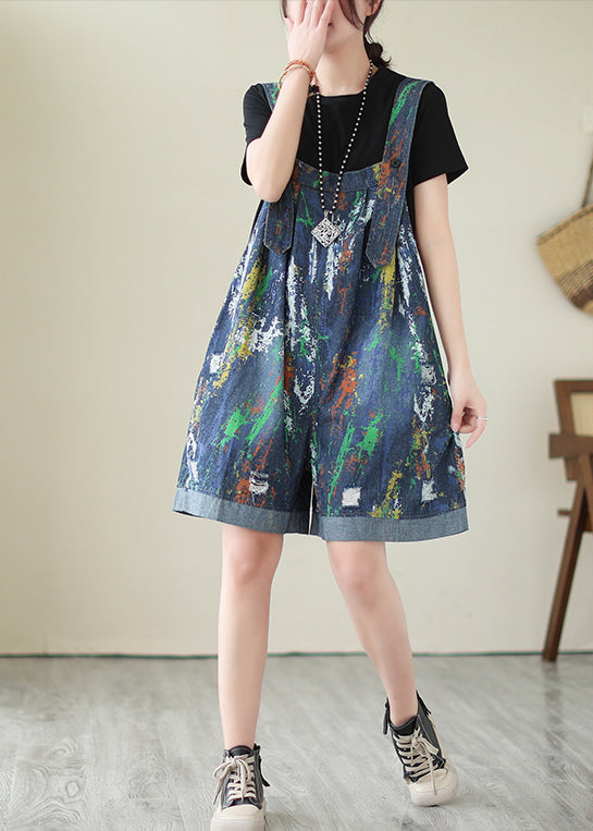 Fashion Blue Oversized Tie Dye Denim Jumpsuits Ripped Shorts Summer LY4978 - fabuloryshop