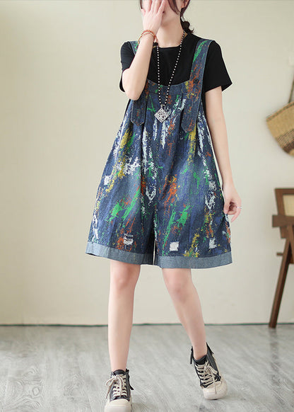 Fashion Blue Oversized Tie Dye Denim Jumpsuits Ripped Shorts Summer LY4978 - fabuloryshop