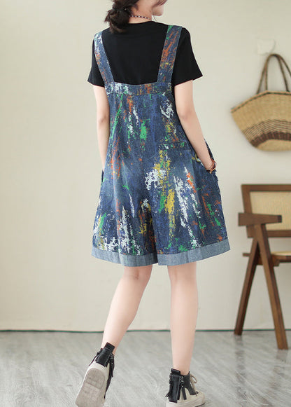 Fashion Blue Oversized Tie Dye Denim Jumpsuits Ripped Shorts Summer LY4978 - fabuloryshop