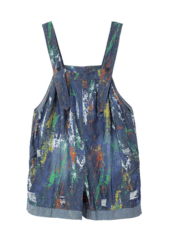 Fashion Blue Oversized Tie Dye Denim Jumpsuits Ripped Shorts Summer LY4978 - fabuloryshop