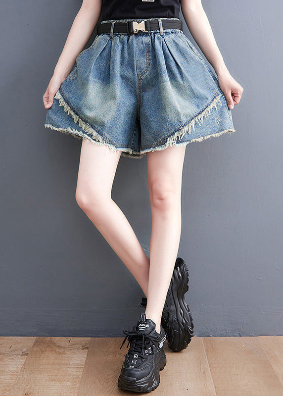 Fashion Blue Patchwork High Waist Denim Shorts Summer LY1273