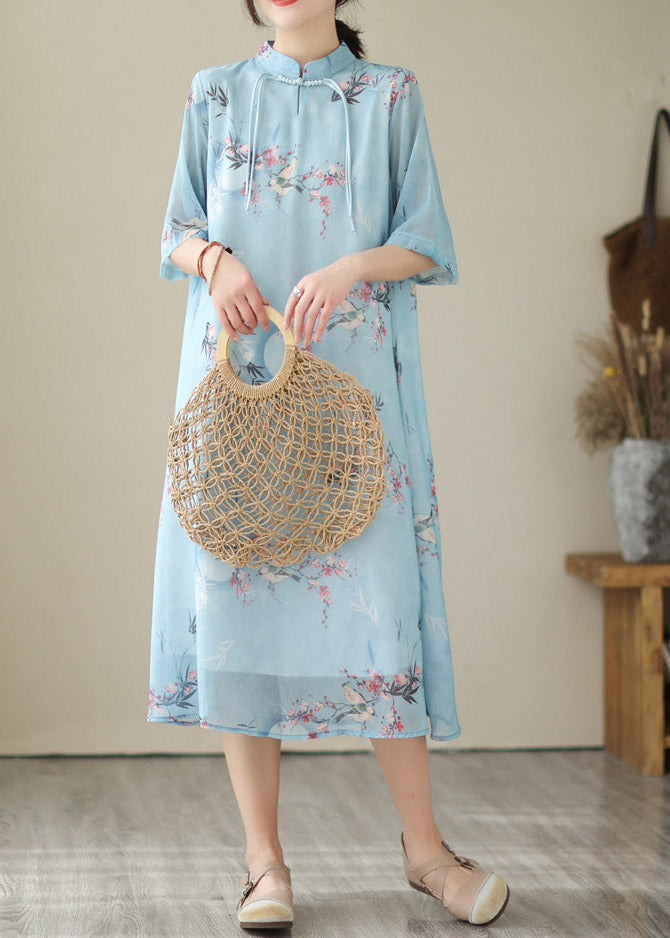 Fashion Blue Print Chiffon Long Dresses Summer LY2982 - fabuloryshop