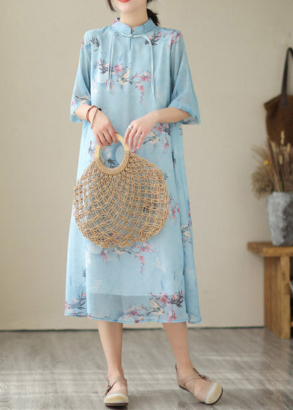 Fashion Blue Print Chiffon Long Dresses Summer LY2982 - fabuloryshop