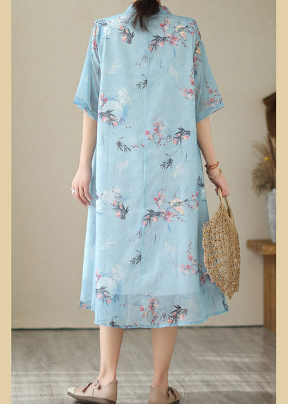 Fashion Blue Print Chiffon Long Dresses Summer LY2982 - fabuloryshop