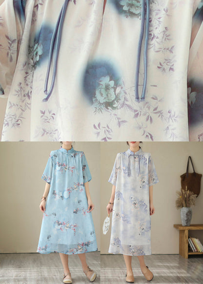 Fashion Blue Print Chiffon Long Dresses Summer LY2982 - fabuloryshop