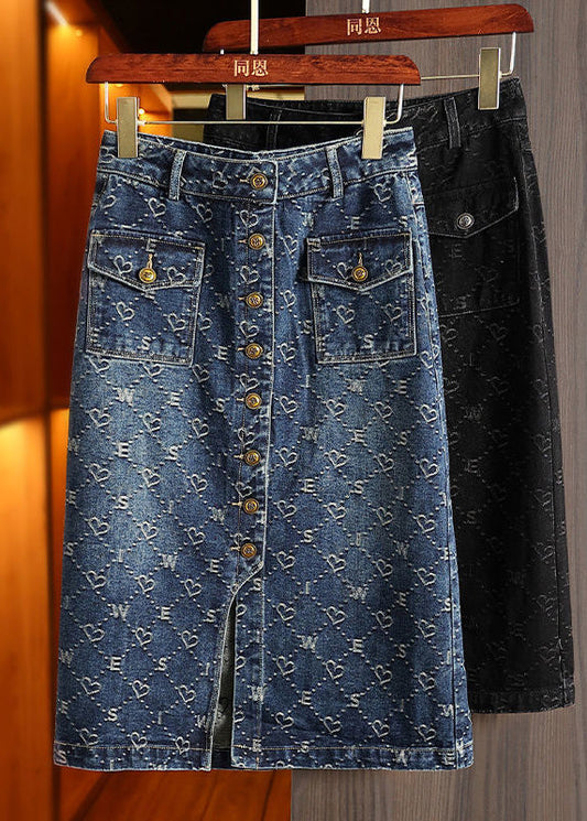 Fashion Blue Print Patchwork High Waist Denim A Line Skirt Summer LY5241 - fabuloryshop