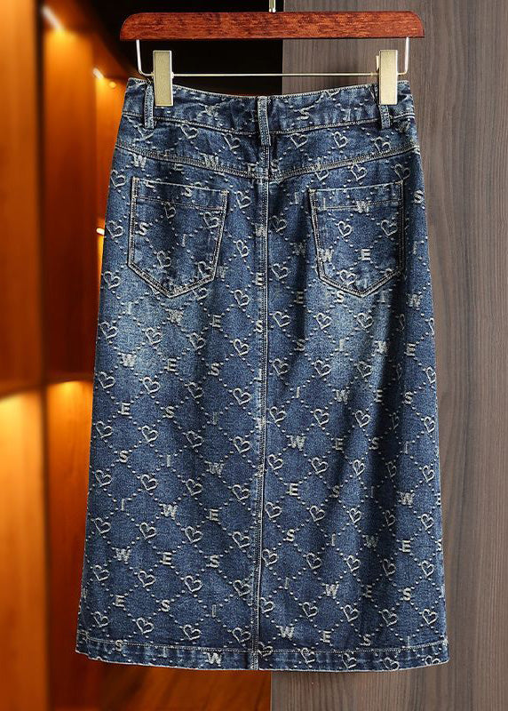 Fashion Blue Print Patchwork High Waist Denim A Line Skirt Summer LY5241 - fabuloryshop