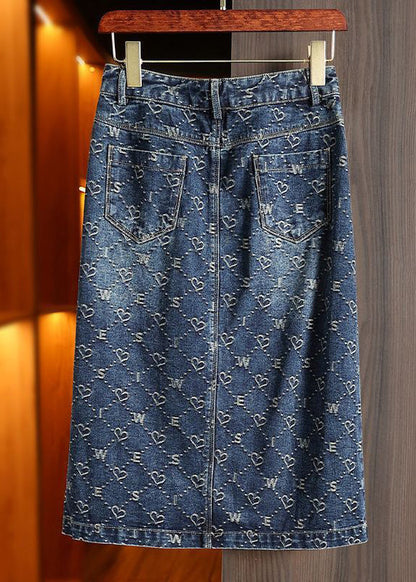 Fashion Blue Print Patchwork High Waist Denim A Line Skirt Summer LY5241 - fabuloryshop