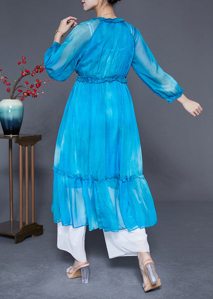 Fashion Blue Ruffled Exra Large Hem Silk Vacation Dresses Summer LY2896 - fabuloryshop