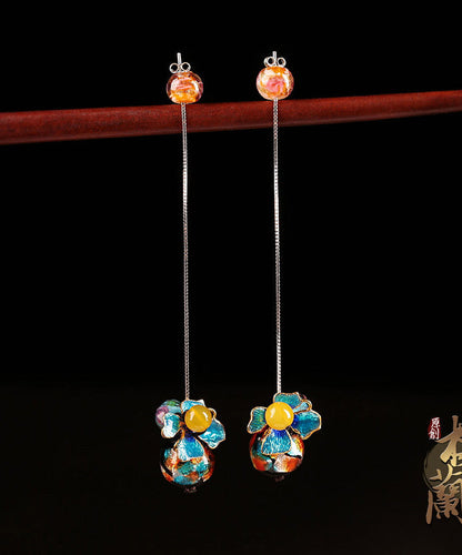 Fashion Blue Sterlin Silver Cloisonne Coloured Glaze Yellow Agate Drop Earrings LY2256 - fabuloryshop