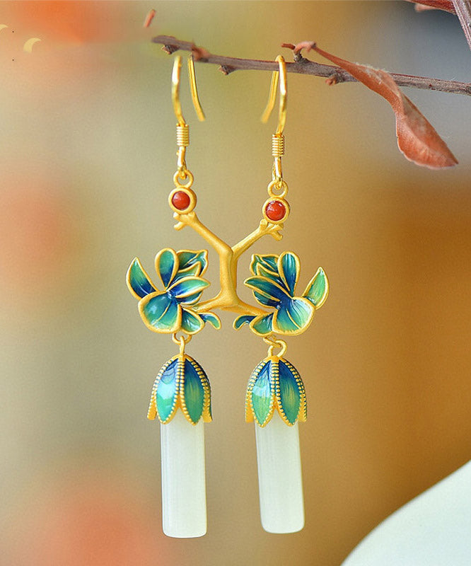 Fashion Blue Sterling Silver Jade Agate Enamel Drop Earrings LY2216 - fabuloryshop