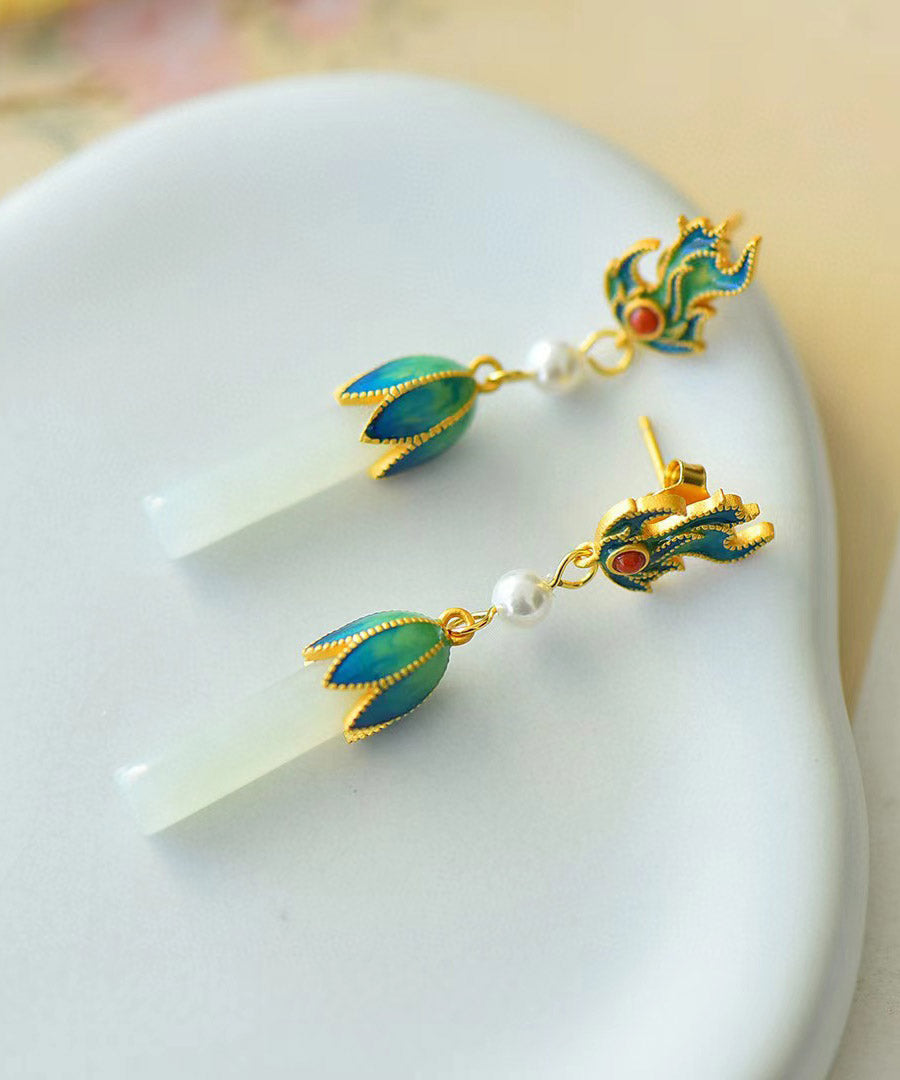 Fashion Blue Sterling Silver Jade Agate Enamel Drop Earrings LY2216 - fabuloryshop