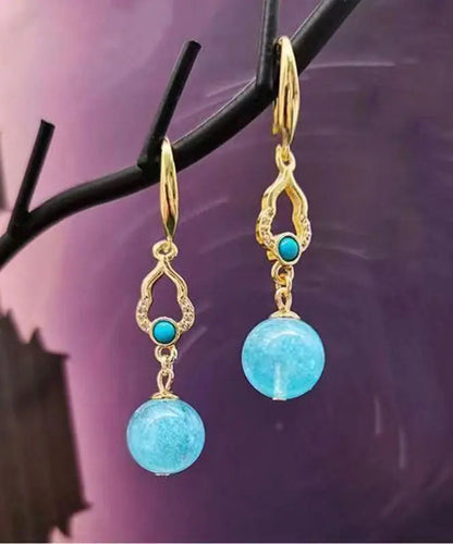 Fashion Blue Sterling Silver Overgild Inlaid Gem Stone Drop Earrings Ada Fashion