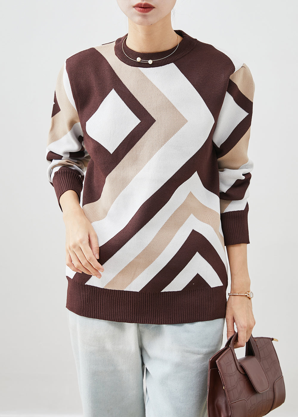 Fashion Chocolate Print Thick Knit Short Sweater Winter Ada Fashion