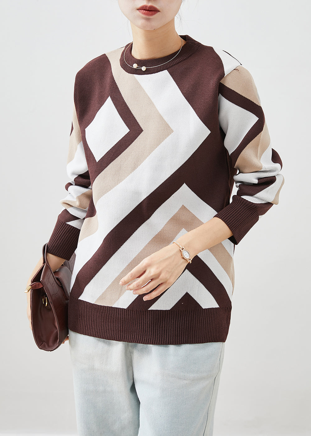 Fashion Chocolate Print Thick Knit Short Sweater Winter Ada Fashion