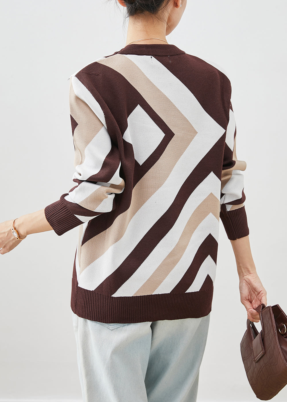 Fashion Chocolate Print Thick Knit Short Sweater Winter Ada Fashion