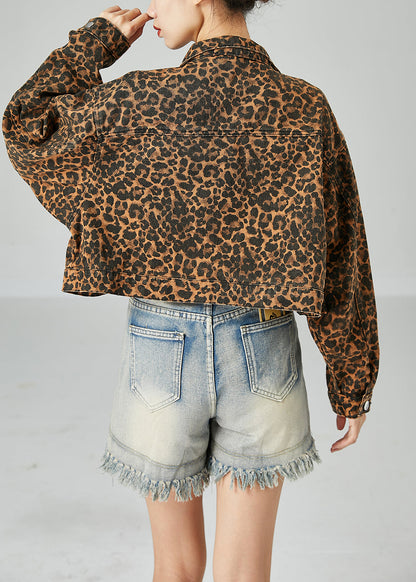 Fashion Coffee Peter Pan Collar Leopard Print Pockets Cotton Coats Spring LY2441 - fabuloryshop