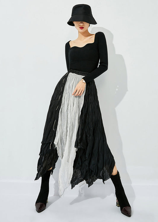 Fashion Colorblock Asymmetrical Patchwork Wrinkled Cotton Skirts Summer LY0853 - fabuloryshop