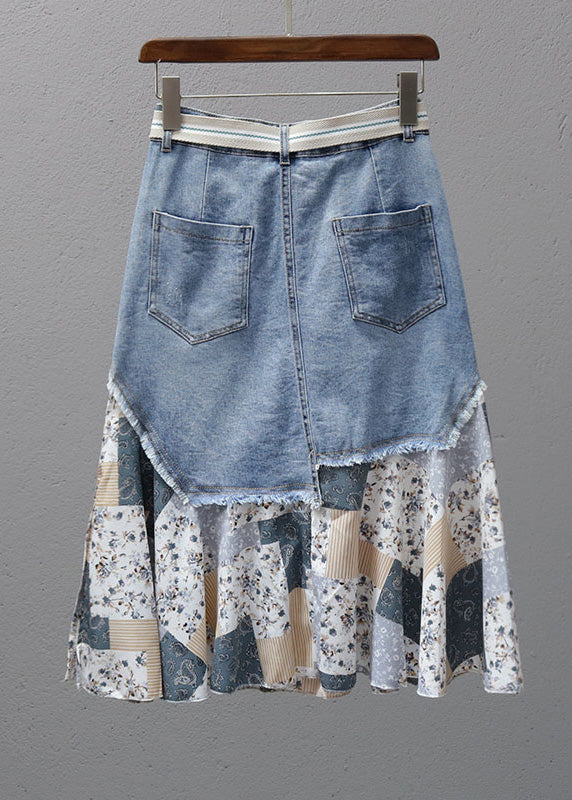 Fashion Denim Blue Print Patchwork High Waist Maxi Skirt Summer LY5213 - fabuloryshop