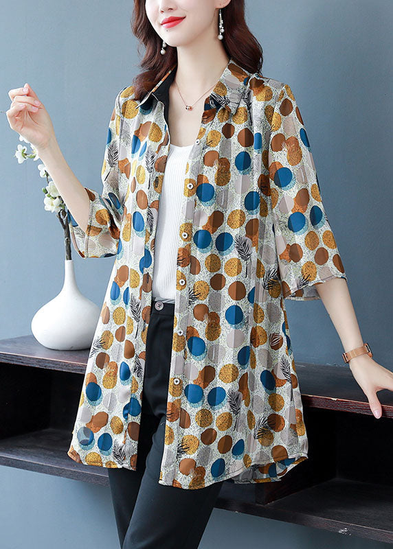 Fashion Dot Print Peter Pan Collar Button Silk Shirt Top Summer TF1058 - fabuloryshop