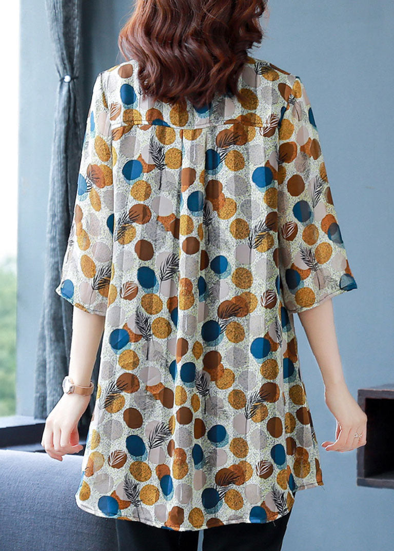 Fashion Dot Print Peter Pan Collar Button Silk Shirt Top Summer TF1058 - fabuloryshop